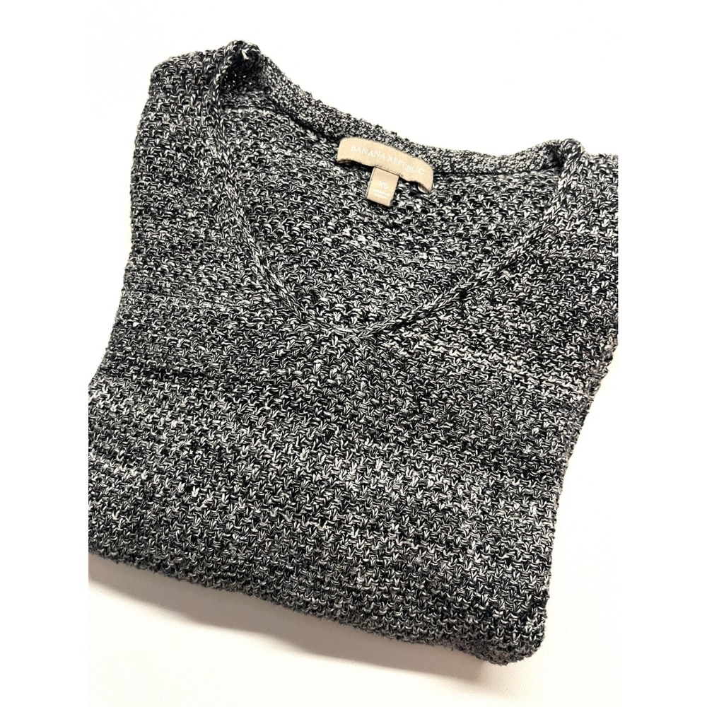 Banana Republic Womens XS V-Neck Sweater Black White Side Zips Pullover 0439